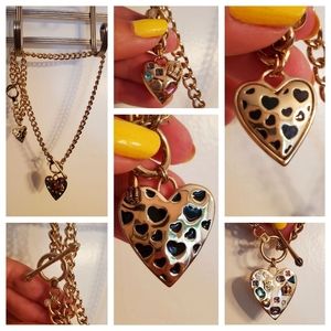 Chunky gold and gem stone heart necklace and brace
